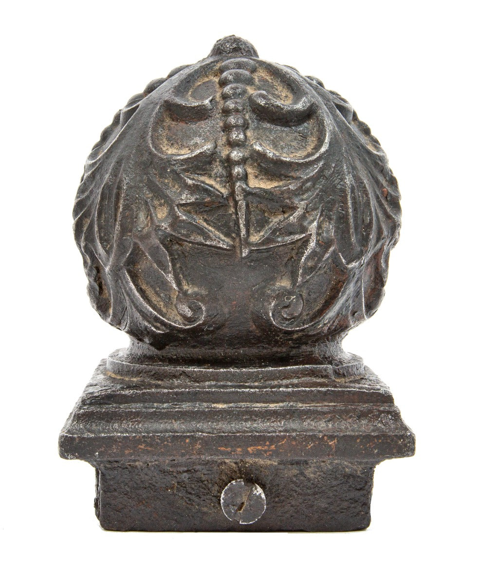 original 1892 edbrooke and burnham-designed ornamental cast iron newel post bottom cap from mecca flats