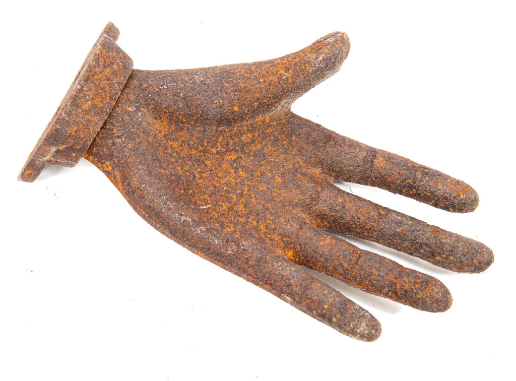 unusual early 20th century diminutive american folk art cast iron outstretched hand with base