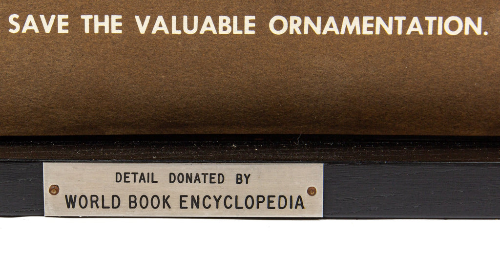 rare museum-quality 1961 world book encyclopedia custom shadowbox-framed schiller building theater plaster starpod with placard, plaque, and richard nickel images