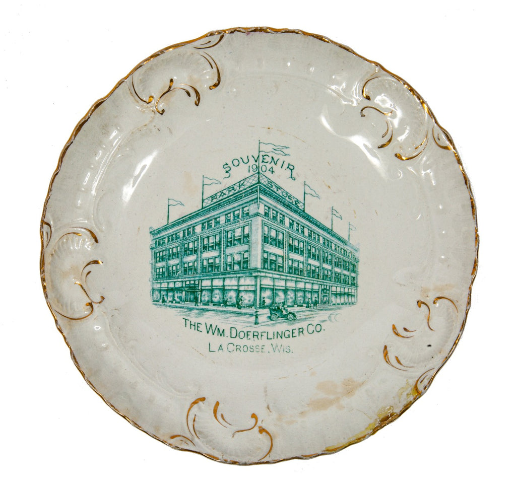 hard to find early 20th century william doerflinger department store souvenir plate (after 1903 fire)