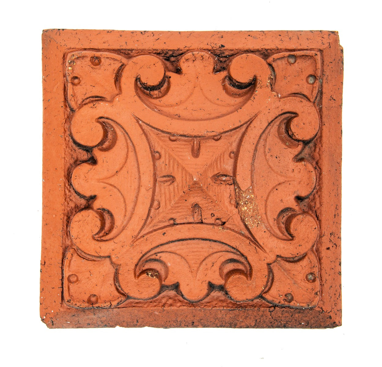 original 1889 ornamental red slip terra cott block salvaged from la crosse post office during its demolition in 1977