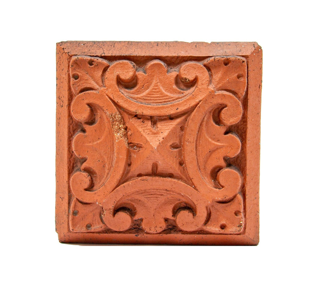 original 1889 ornamental red slip terra cott block salvaged from la crosse post office during its demolition in 1977