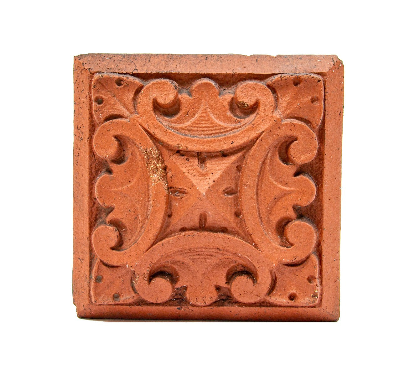 original 1889 ornamental red slip terra cott block salvaged from la crosse post office during its demolition in 1977