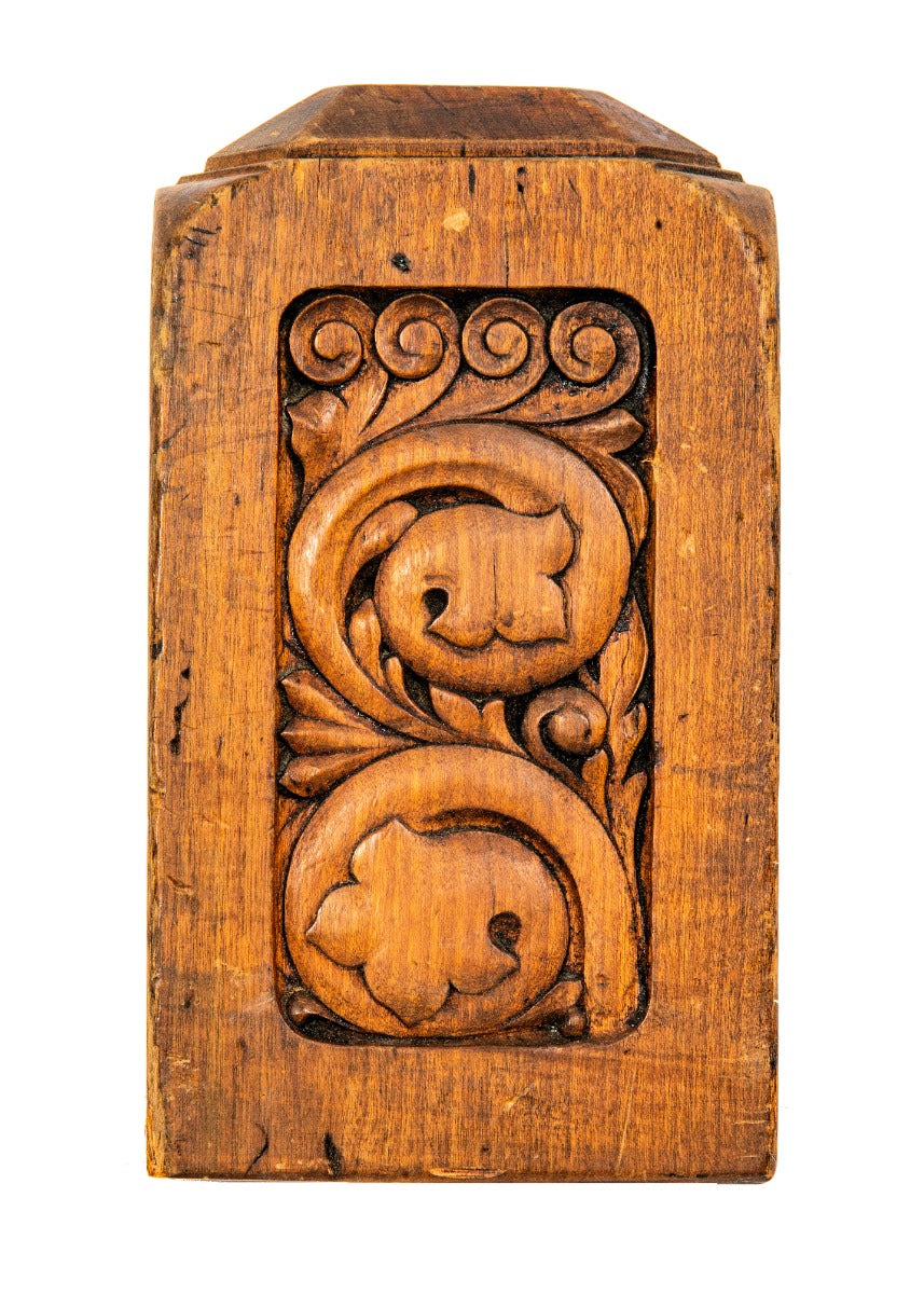 unusual 19th century carved solid cherry wood newel post panel designed in the manner of john wellborn root