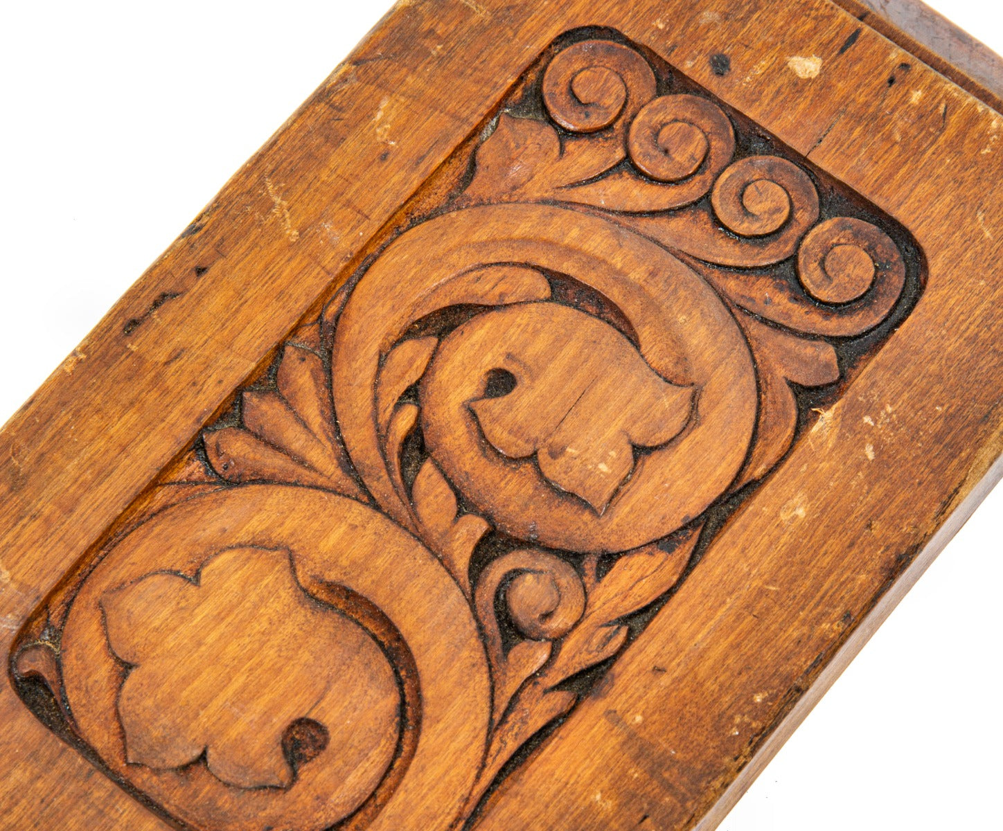 unusual 19th century carved solid cherry wood newel post panel designed in the manner of john wellborn root