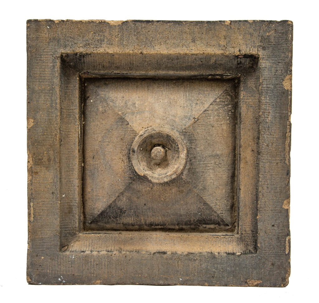 unusual early sullivanesque 1880s chicago "gray body" terra cotta block with centrally located ring salvaged from a train station