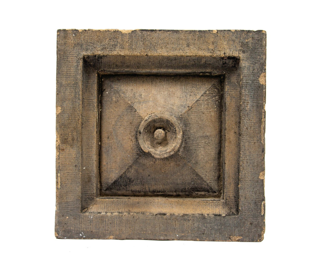 unusual early sullivanesque 1880s chicago "gray body" terra cotta block with centrally located ring salvaged from a train station