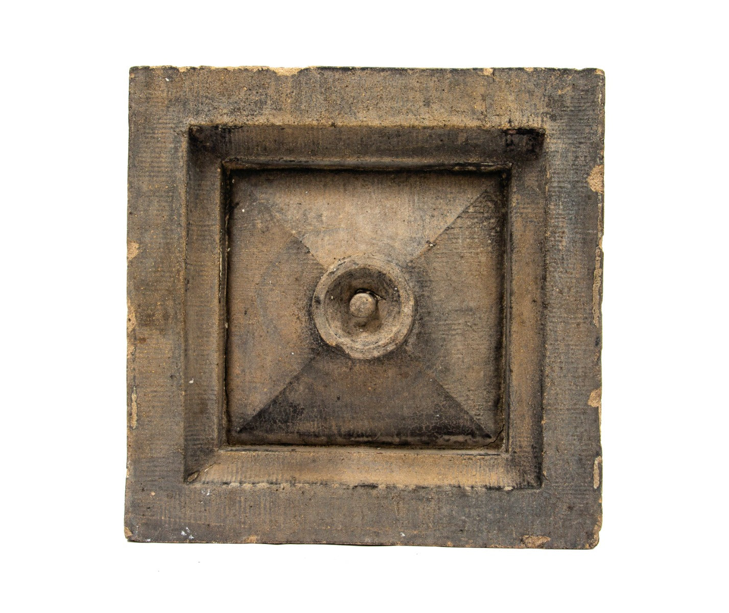 unusual early sullivanesque 1880s chicago "gray body" terra cotta block with centrally located ring salvaged from a train station