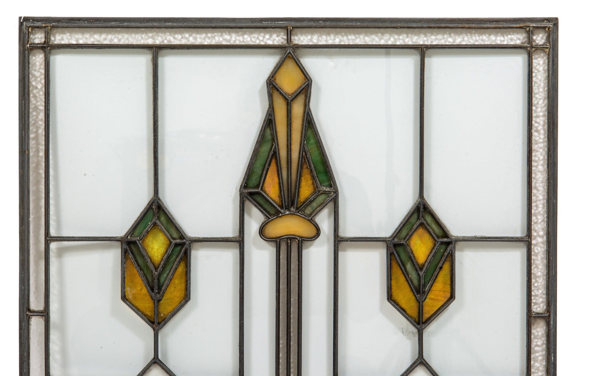 exceptional early 20th century museum-quality praire style residential art glass window attributed to linden glass company
