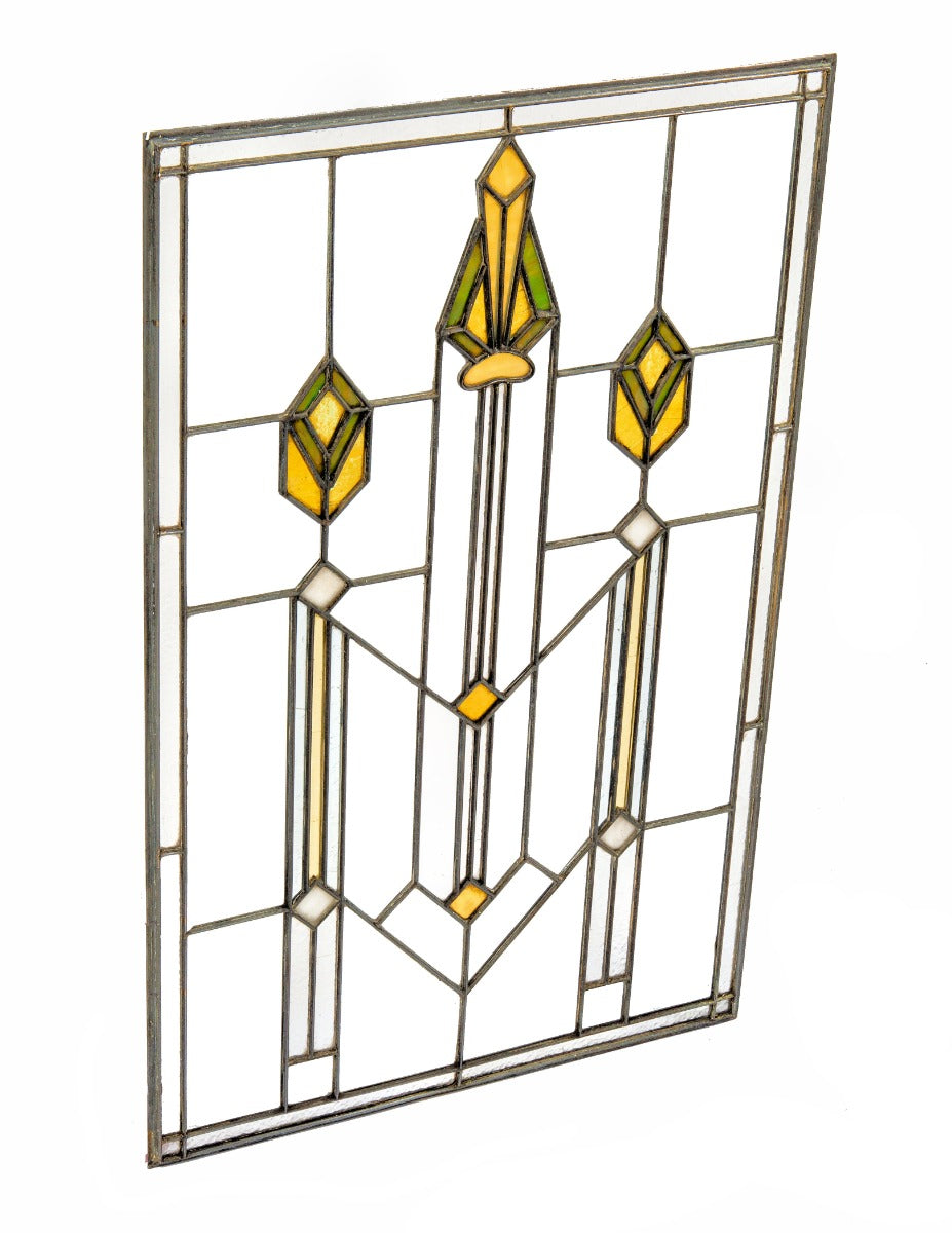 exceptional early 20th century museum-quality praire style residential art glass window attributed to linden glass company