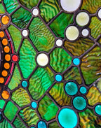 stunning 1880s original museum quality high victorian-era residential transom window bedecked with several faceted jewels