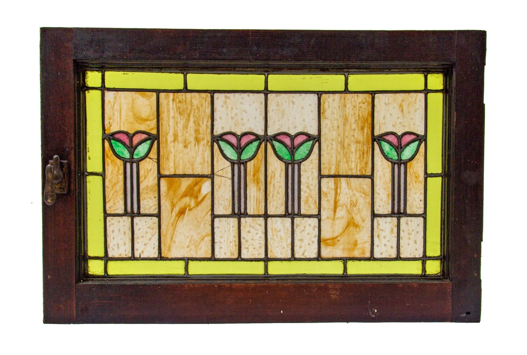 original 1915-1920 craftsman style eberhardt & company salvaged chicago stained glass window with original wood sash