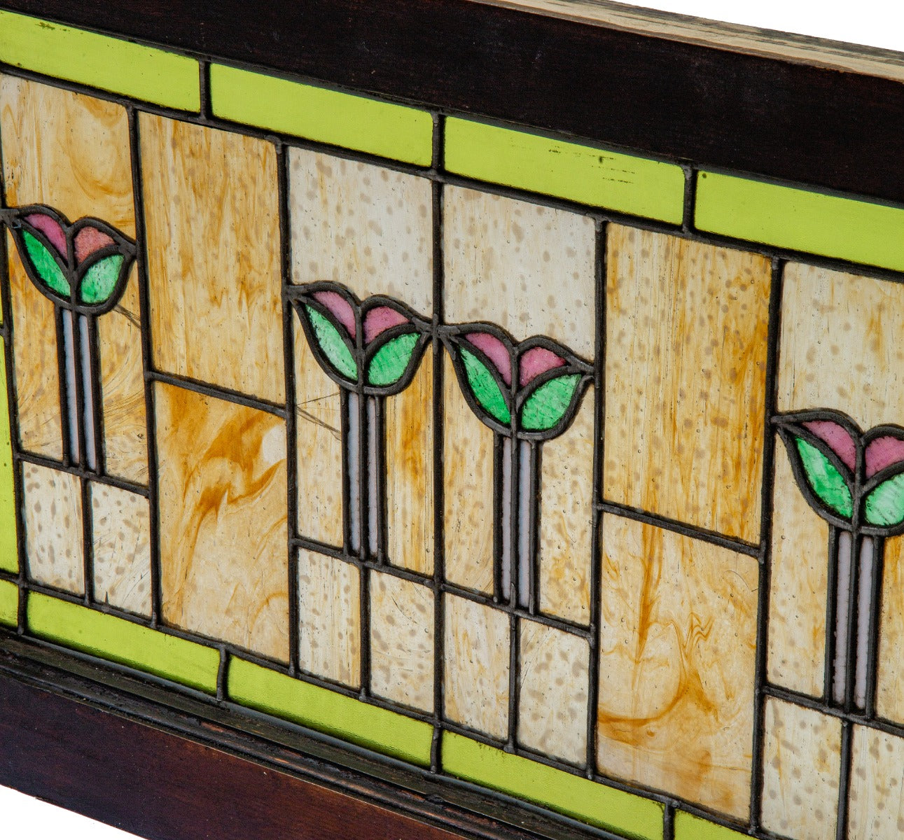 original 1915-1920 craftsman style eberhardt & company salvaged chicago stained glass window with original wood sash
