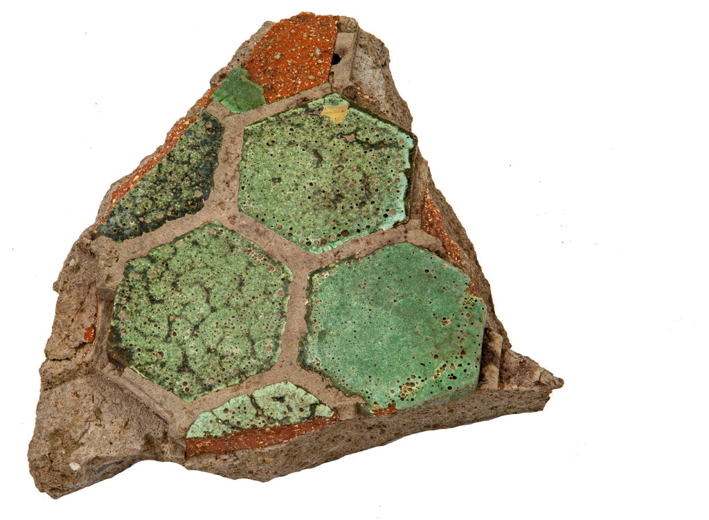 documented grueby tile lavatory room floor fragment salvaged from the home of claude bragdon (1902)