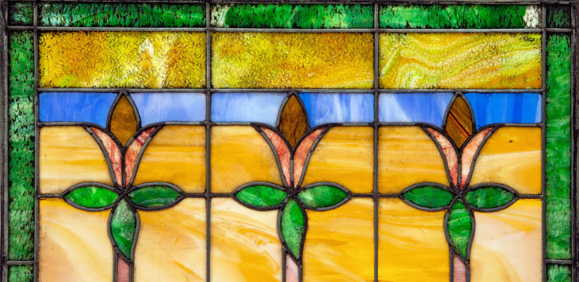 original 1915-1920 salvaged chicago interior residential antique american prairie style stained glass window