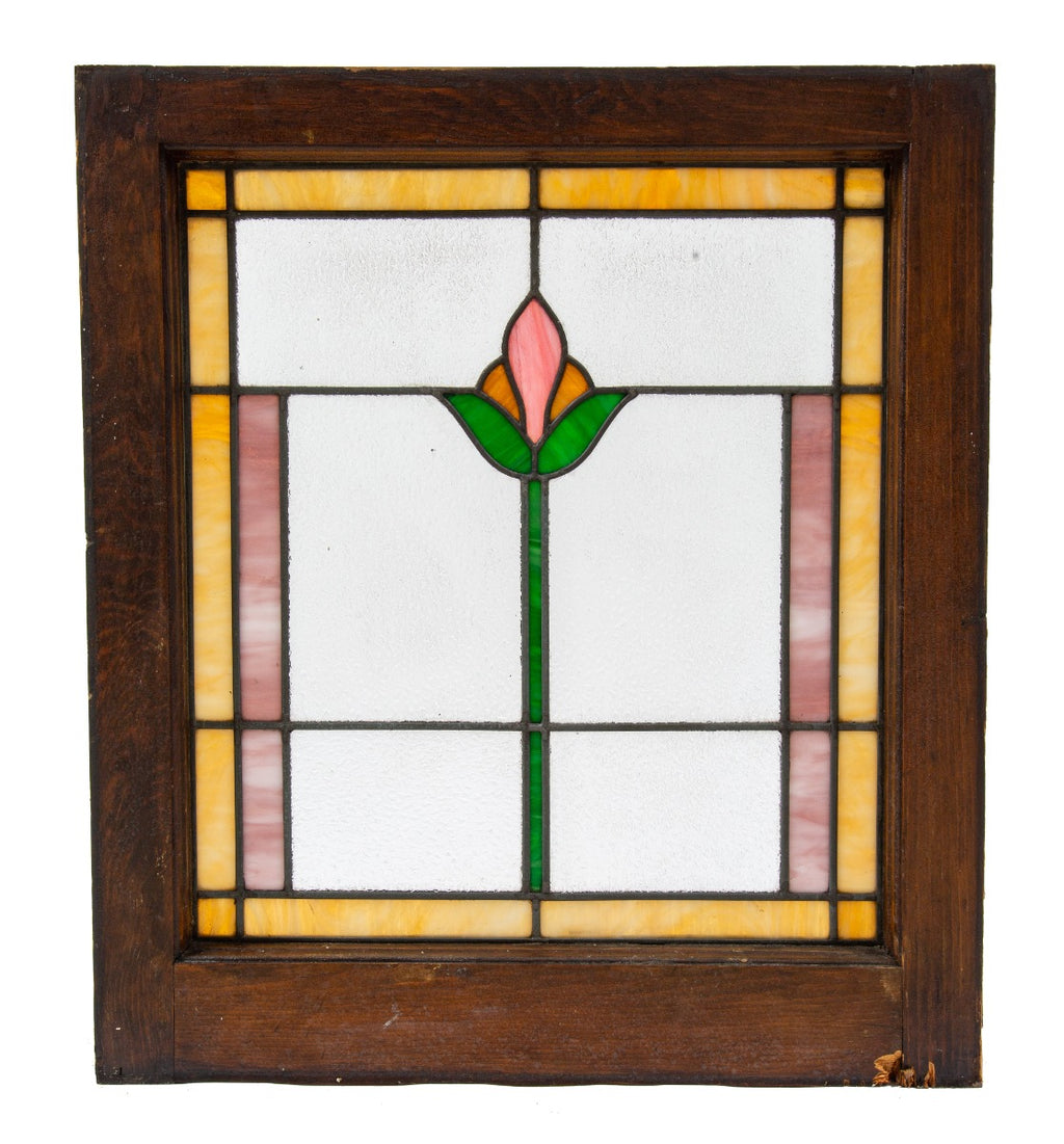 original foster and munger-designed salvaged chicago 1920s bungalow stained glass window with centrally located flower