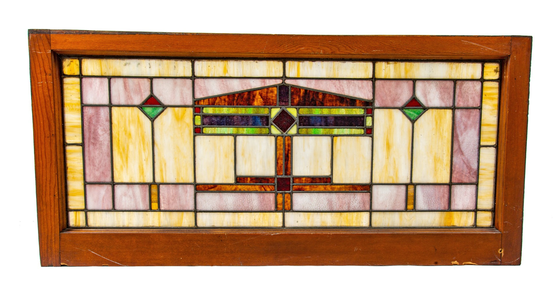 stunning early 20th century richly colored salvaged chicago praire school style stained glass transom window