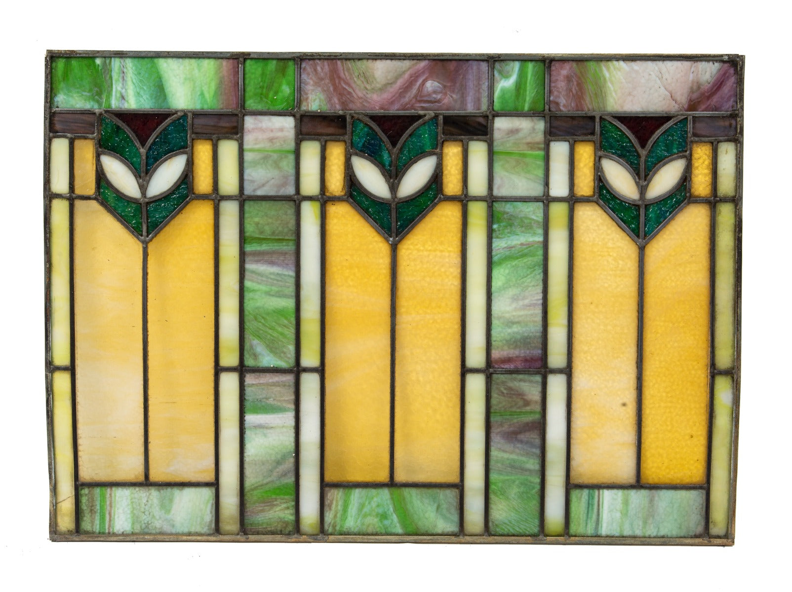 exceptional early 20th century strongly geometric salvaged stained glass transom window by foster and munger