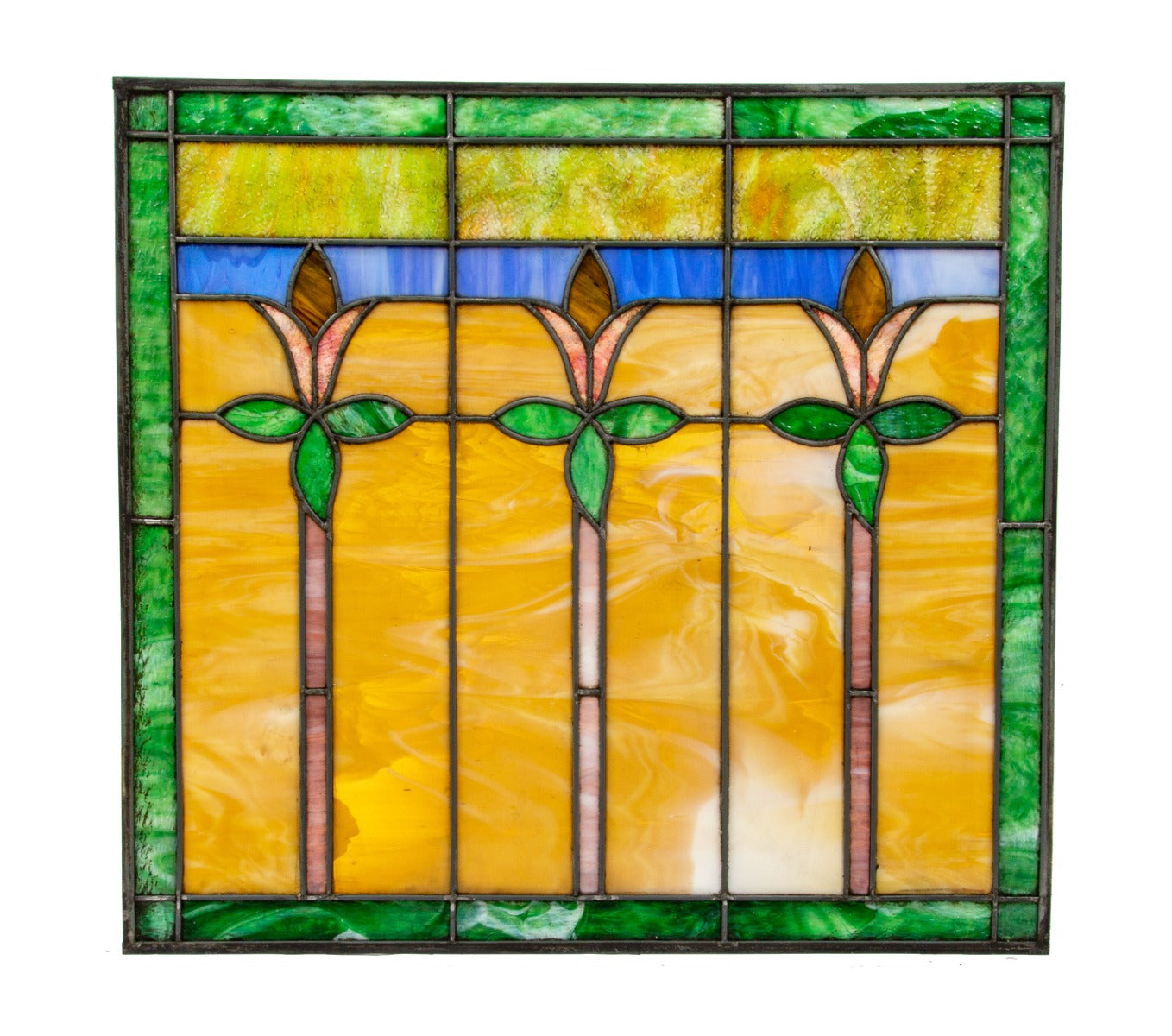 original and intact schuler and mueller craftsman or prairie style stained glass transom window from 1920s chicago residence