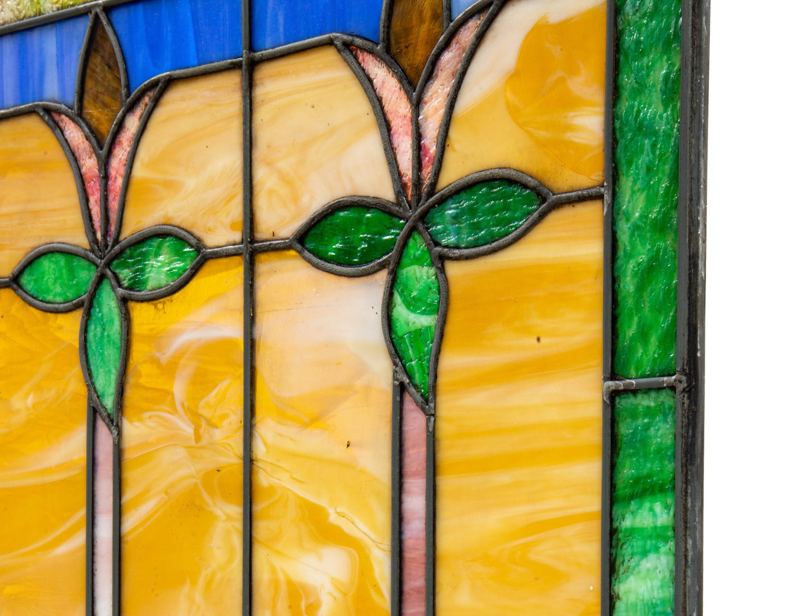 original and intact schuler and mueller craftsman or prairie style stained glass transom window from 1920s chicago residence