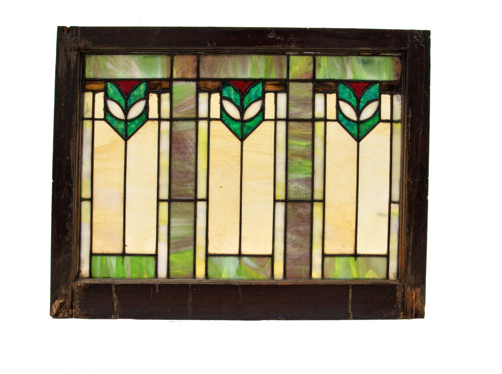 original early 20th century salvaged chicago interior residential prairie style stained glass window with sash
