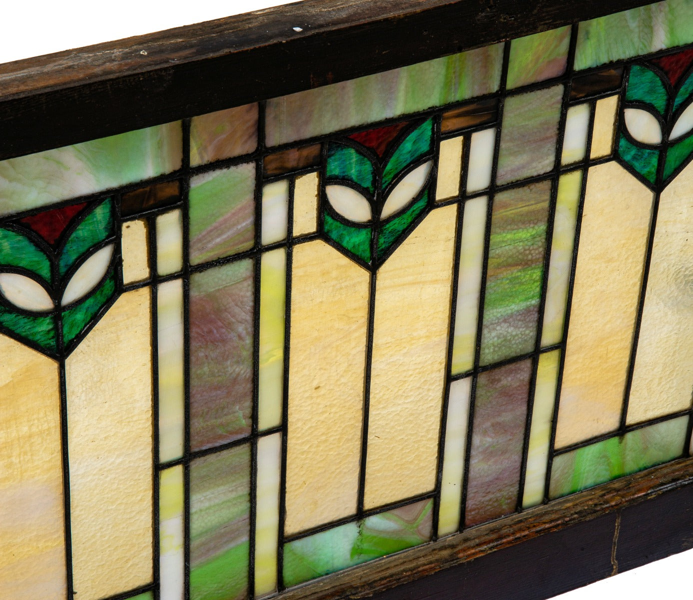 original early 20th century salvaged chicago interior residential prairie style stained glass window with sash