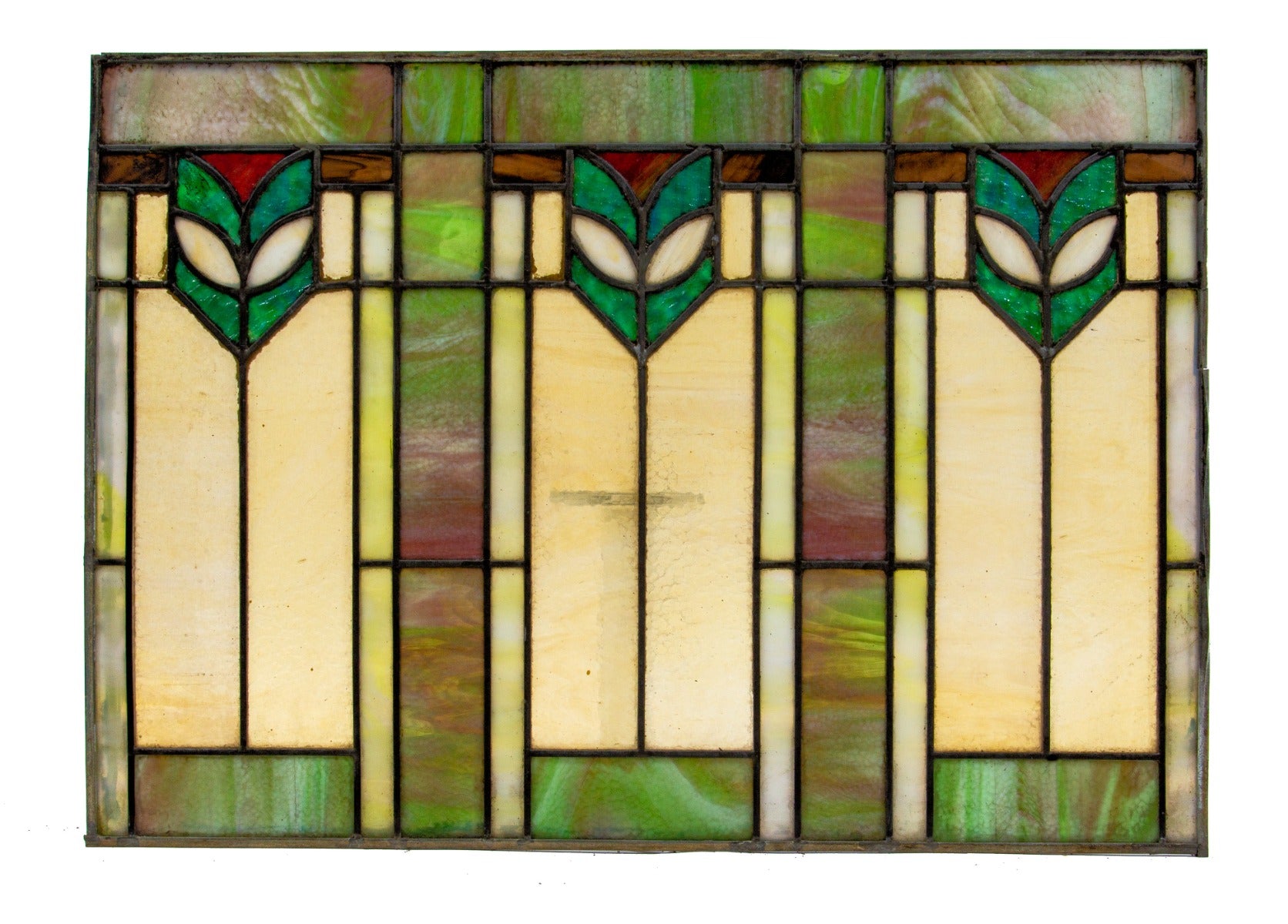 original 1915-1920 antique american craftsman style interior residential stained glass transom window