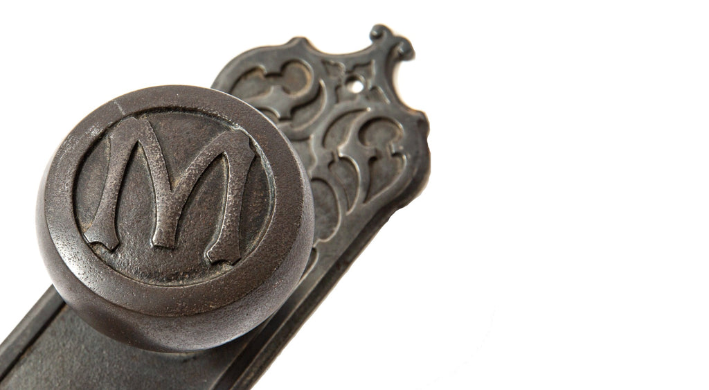 original john wellborn root-designed ornamental cast iron monadnock building doorknob and backplate