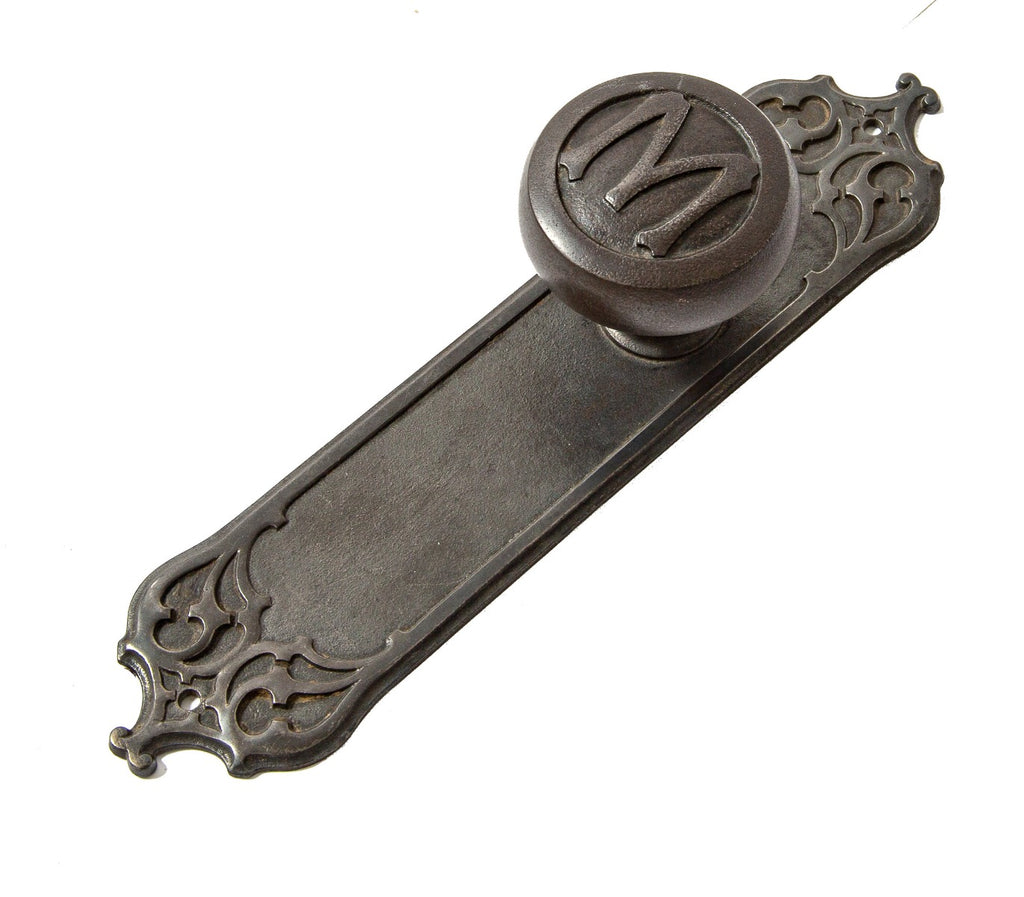 original john wellborn root-designed ornamental cast iron monadnock building doorknob and backplate
