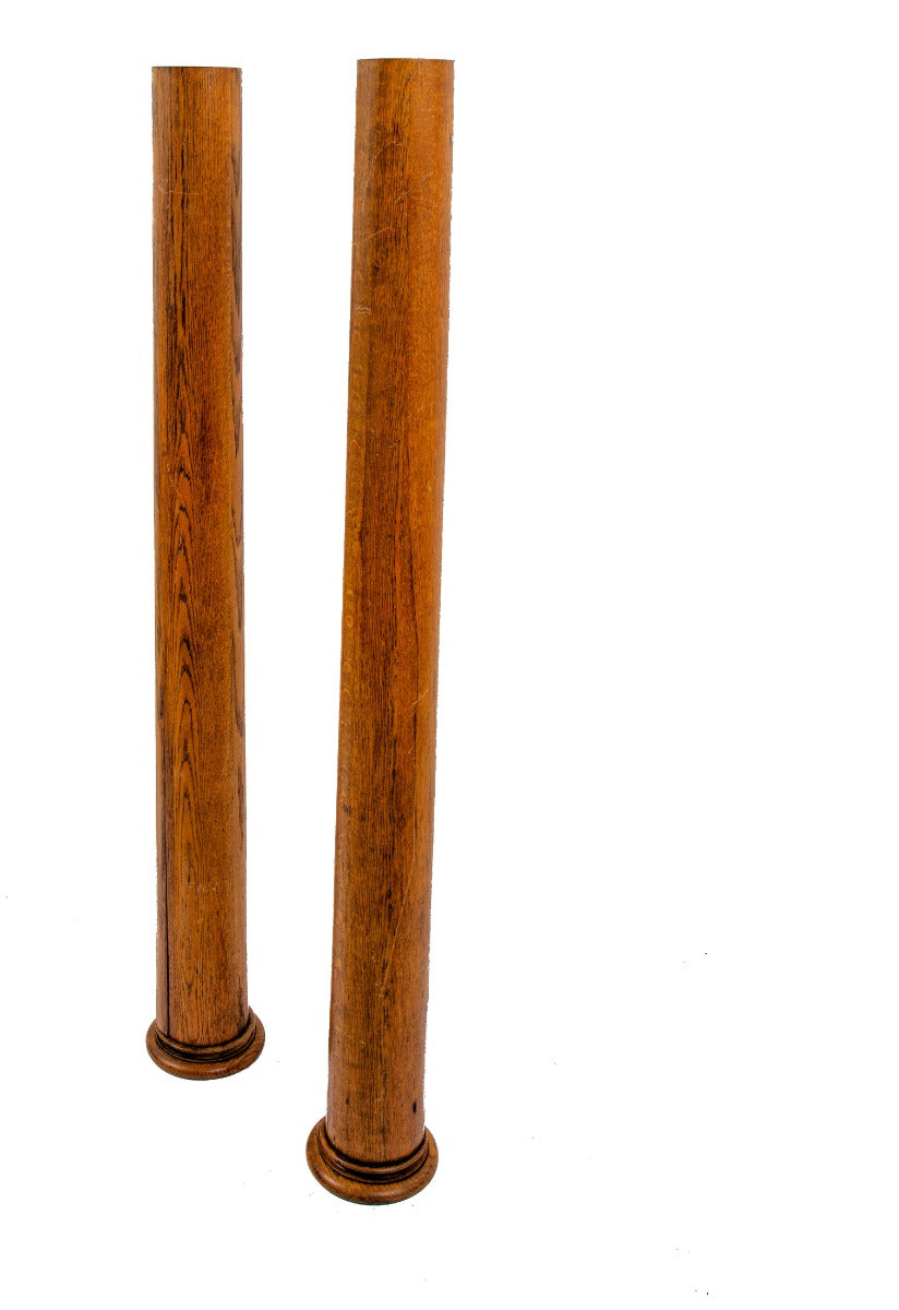 matching set of original varnished solid white oak stave-joint tapered residential room divider columns