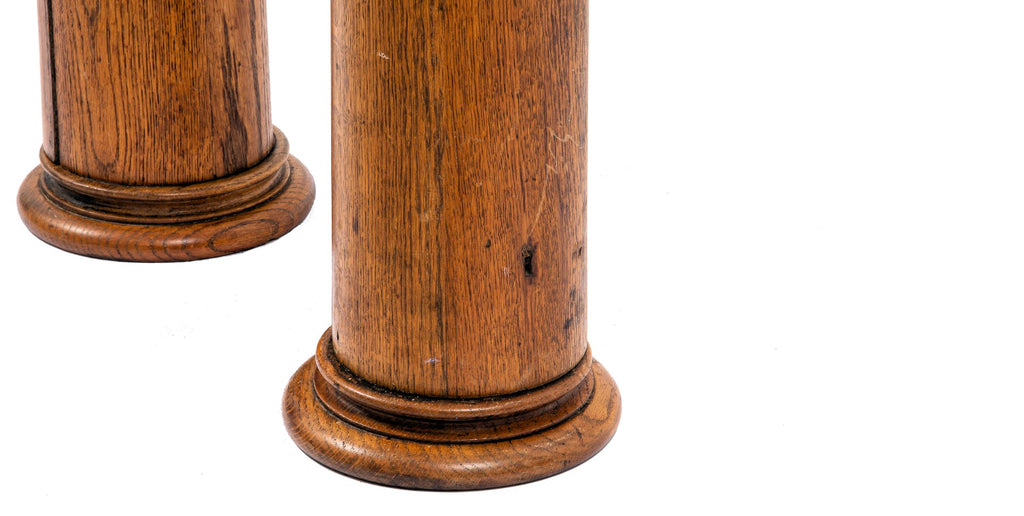 matching set of original varnished solid white oak stave-joint tapered residential room divider columns