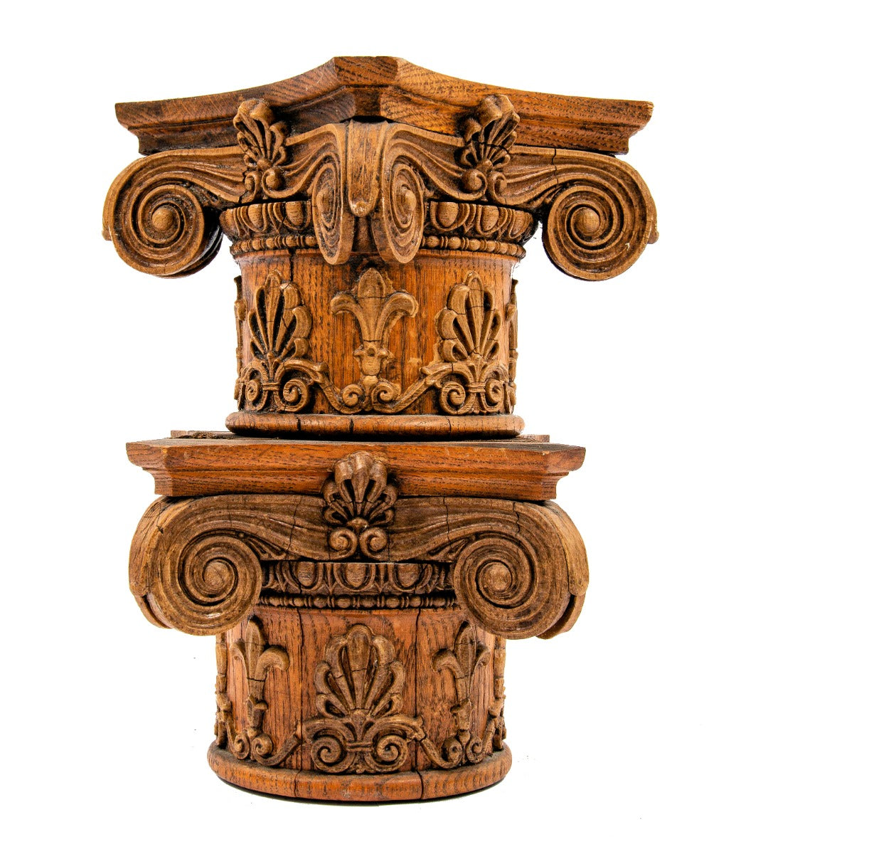 original late 19th century varnished oak wood and gesso interior salvaged chicago room divider column capital