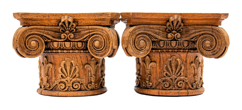 original late 19th century varnished oak wood and gesso interior salvaged chicago room divider column capital