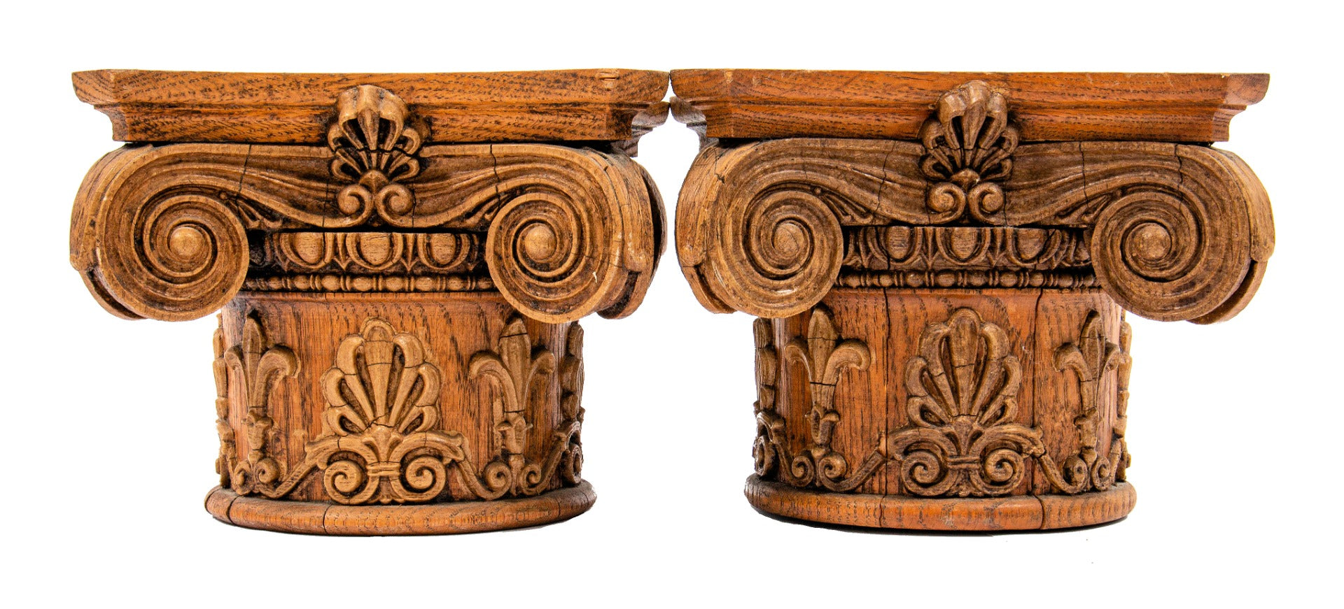 original late 19th century varnished oak wood and gesso interior salvaged chicago room divider column capital