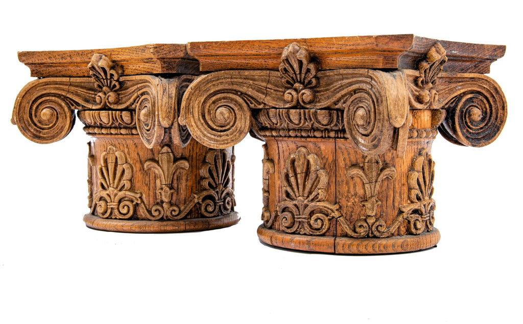 original late 19th century varnished oak wood and gesso interior salvaged chicago room divider column capital