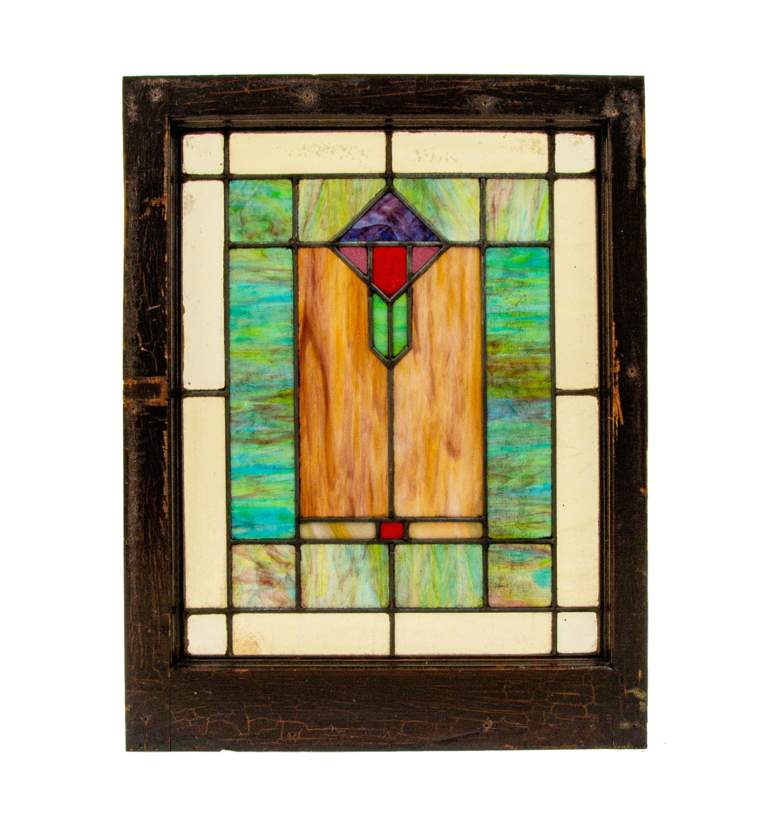 one of two exceptional prairie style eureka art glass company salvaged chicago window with wood sash frame