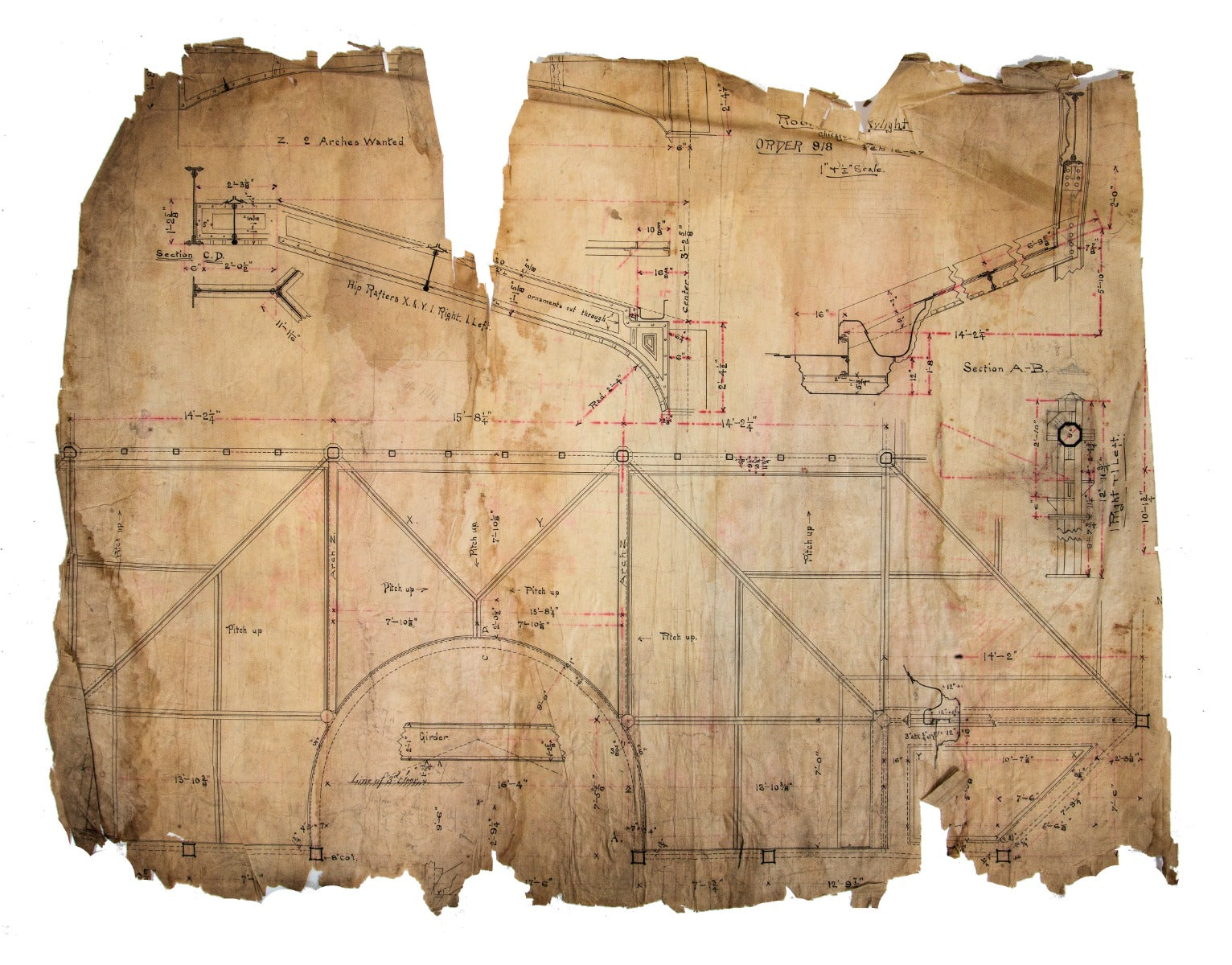 museum-quality 1887 rookery building skylight architectural drawing from the office of burnham and root