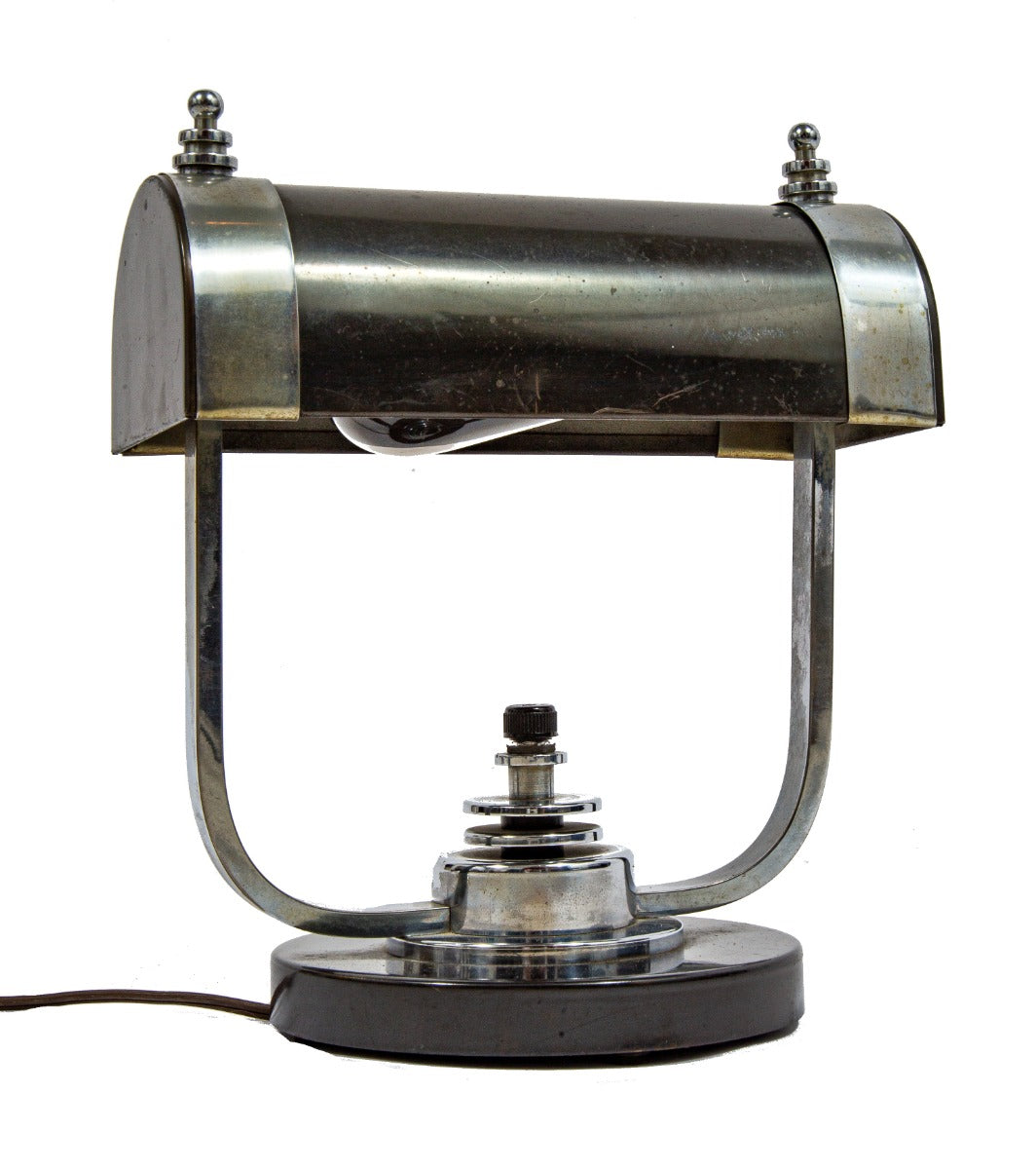 one of two matching original 1930s american art deco machine age highly sought after table lamp with speed rings