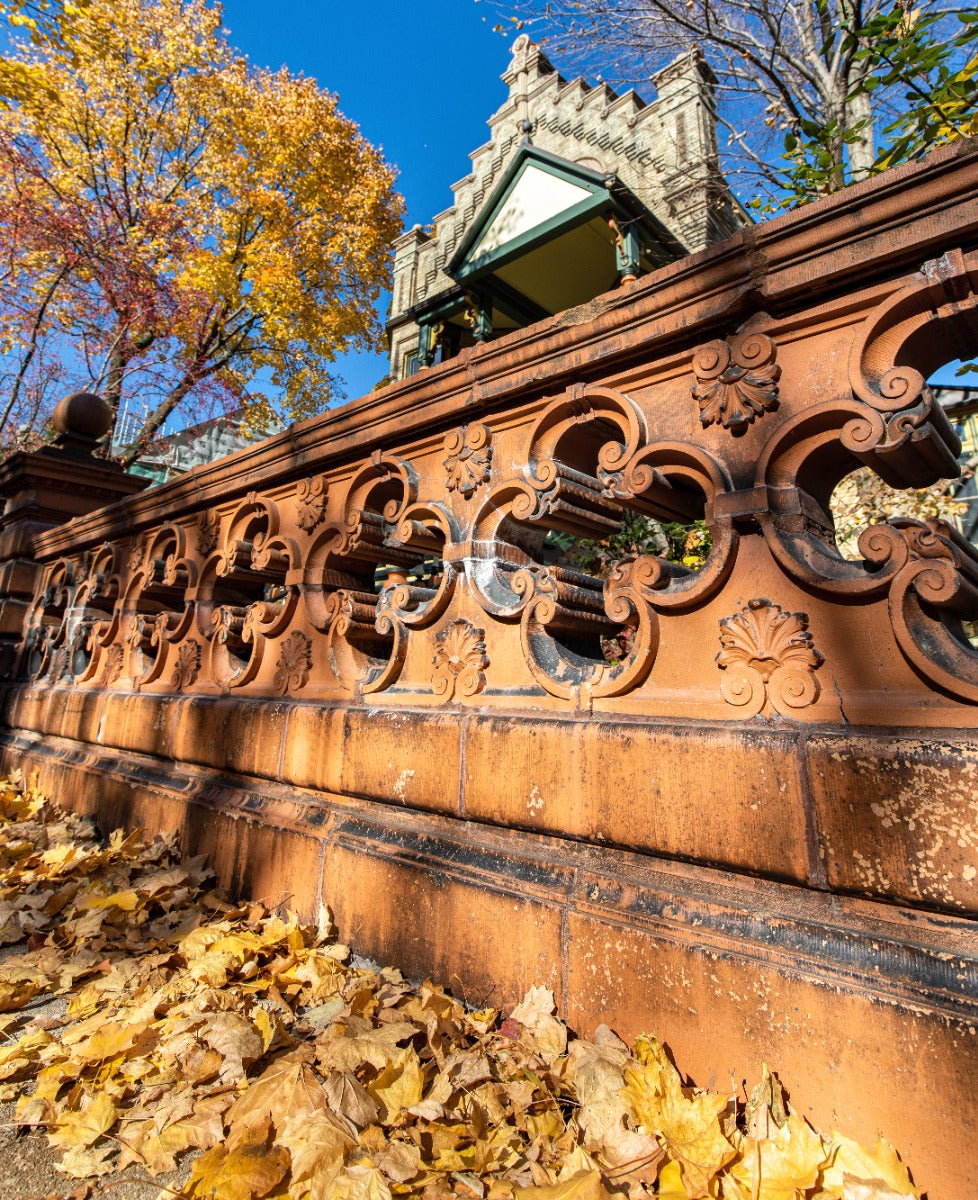 historically important gothic style 19th century original henry rohkam house exterior terra cotta fence assembly