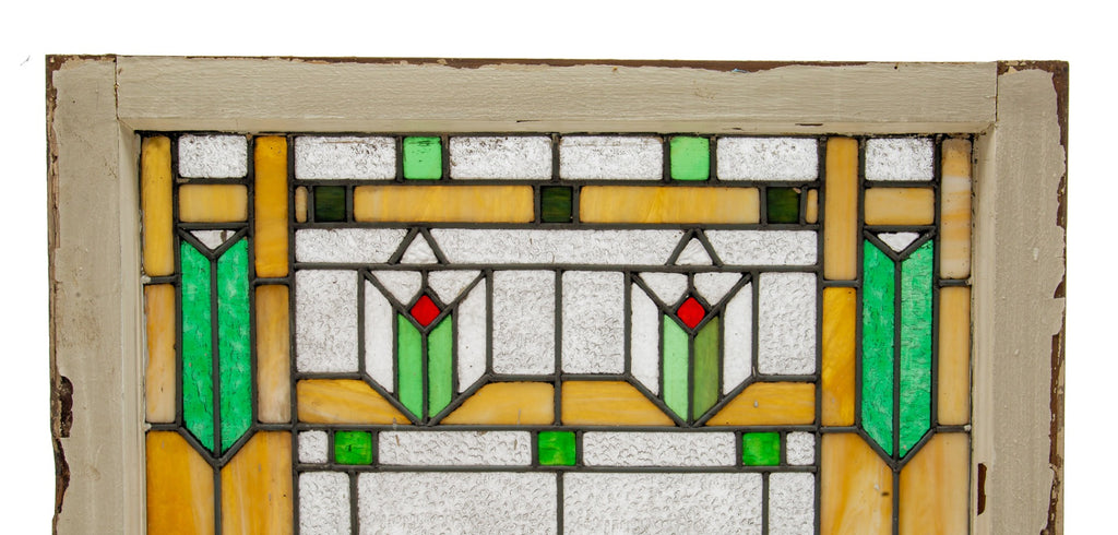 one of two matching early 20th century strongly geometric interior residential salvaged chicago art glass windows