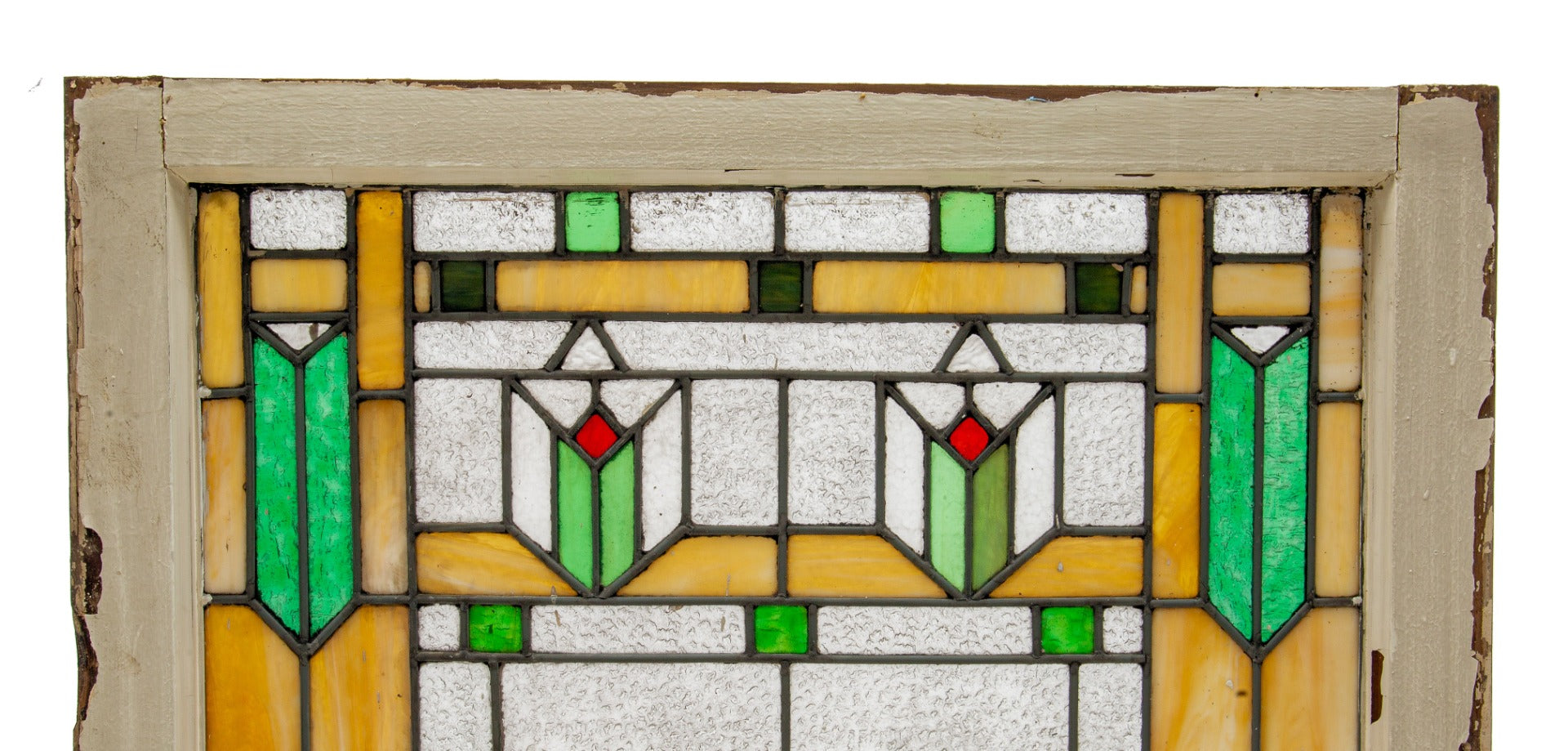 one of two matching early 20th century strongly geometric interior residential salvaged chicago art glass windows