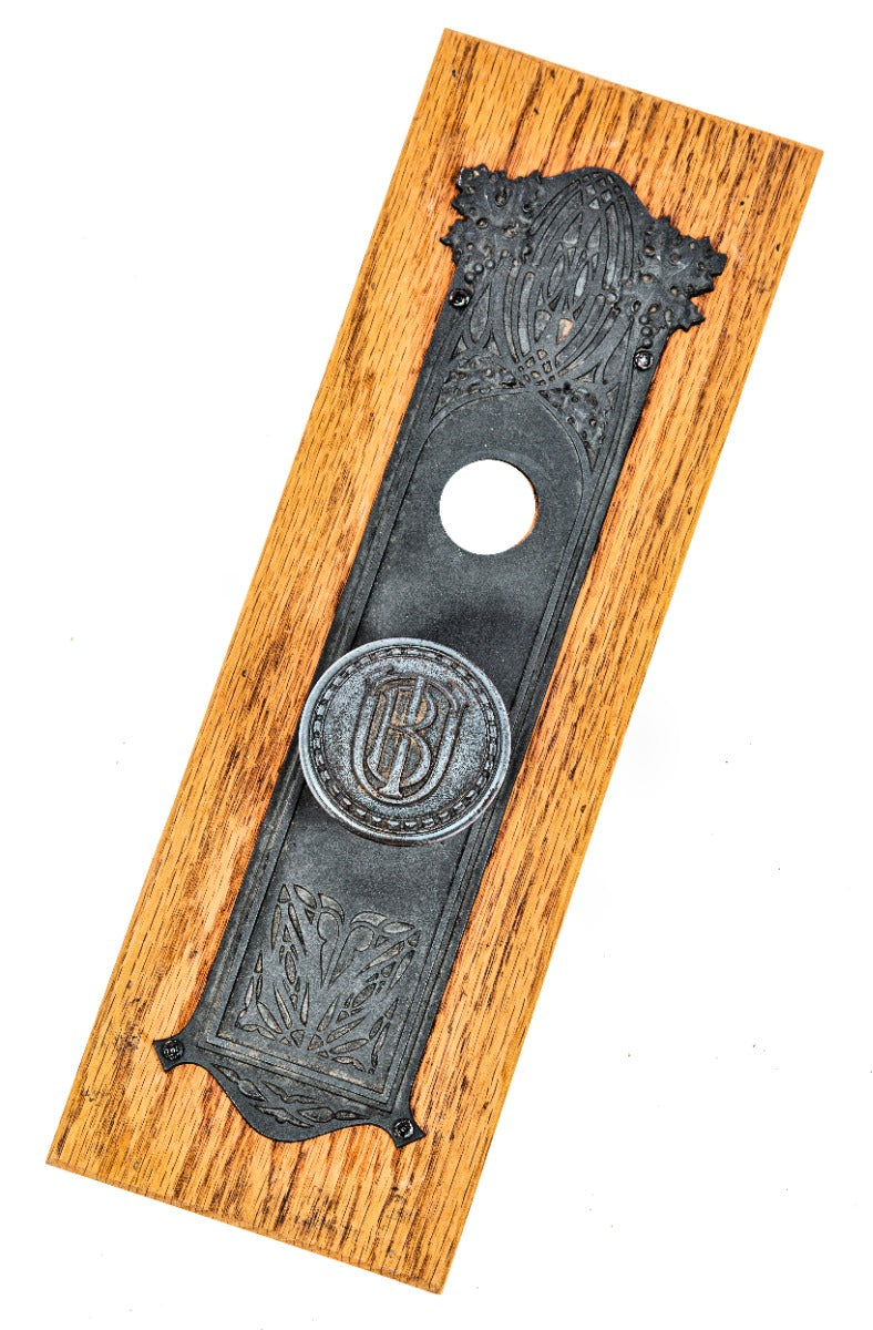 original louis h. sullivan-designed ornamental cast iron customized union trust building doorknob and backplate