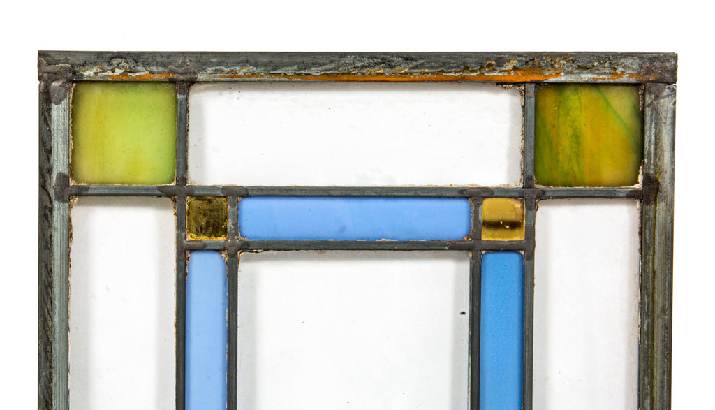 matching set of long and narrow early 20th century prairie style interior salvaged chicago cabinet door art glass windows