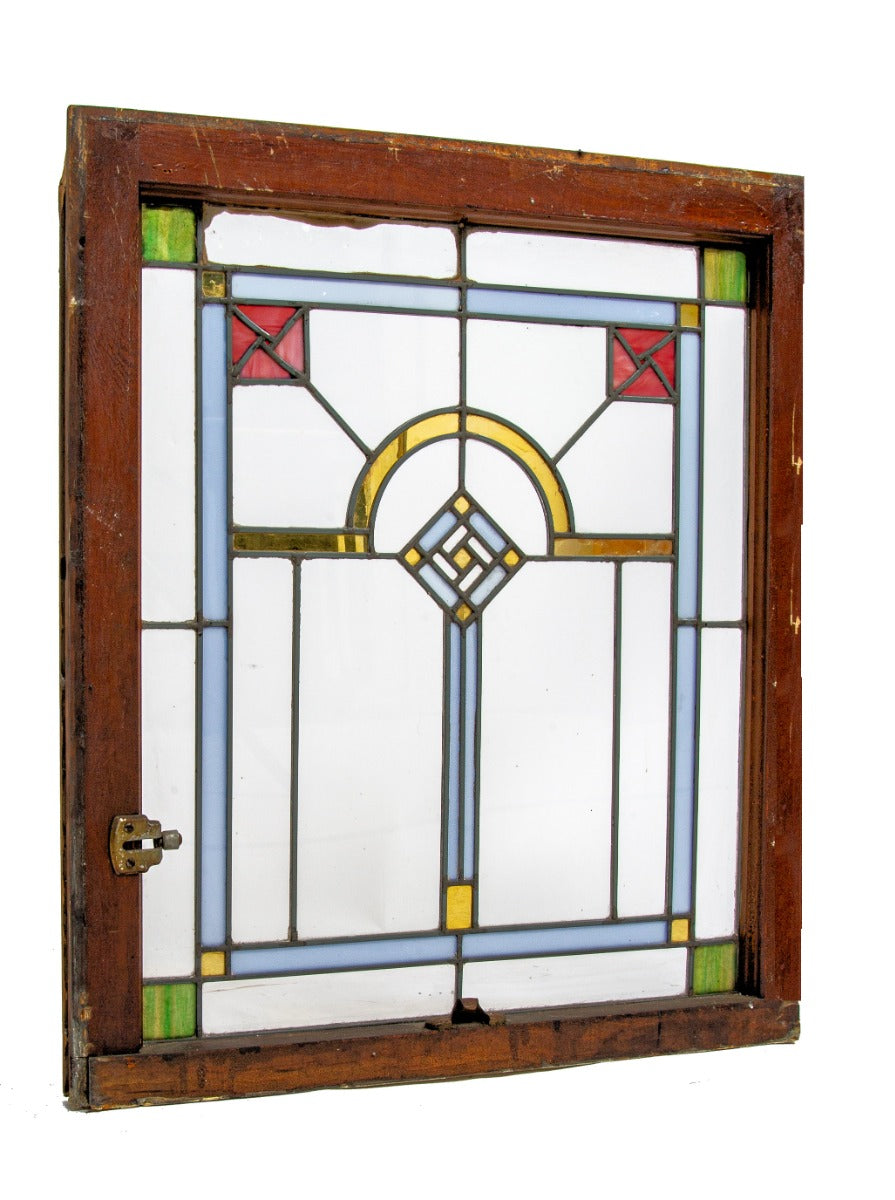 original late teens or early 1920s salvaged chicago leaded art glass prairie style window with abstract flower