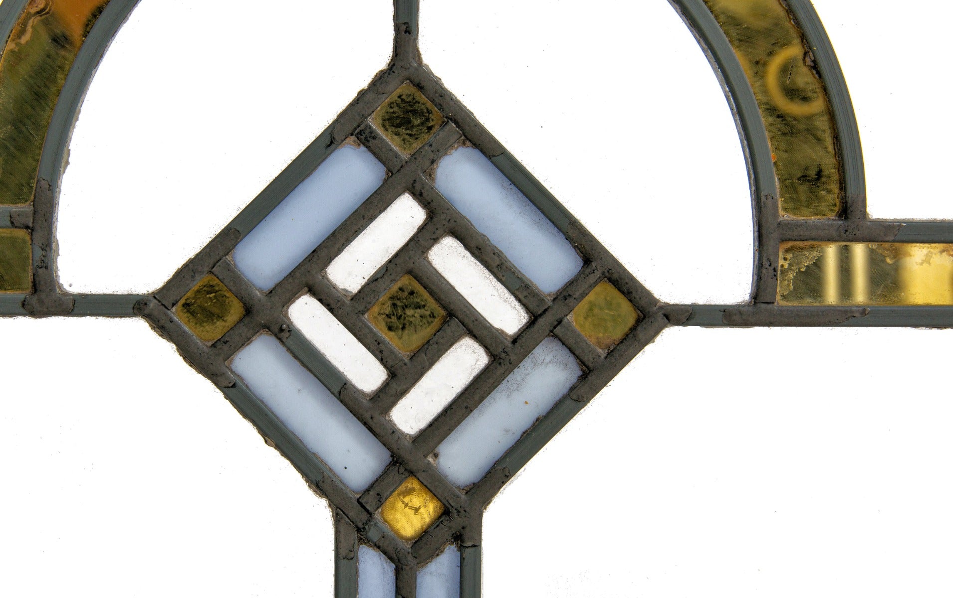 original late teens or early 1920s salvaged chicago leaded art glass prairie style window with abstract flower