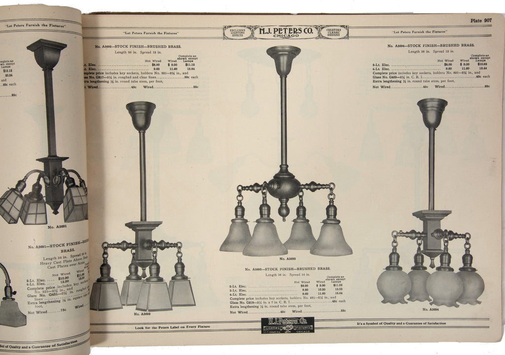 original h.j. peters and company 1914 chicago lighting fixture company catalog