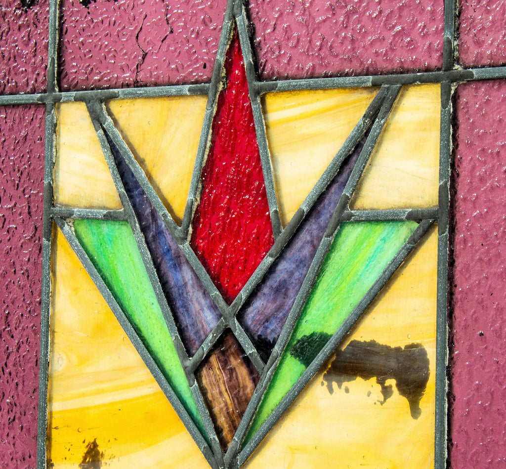 set of three matching early 20th century unusually-designed foster-munger stained glass cabinet doors