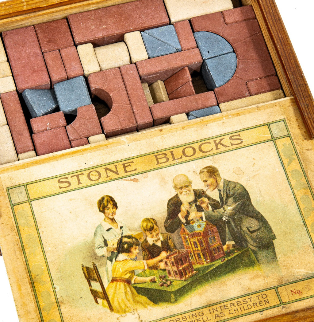 hard to find late 19th century richter's comet stone building block set with box