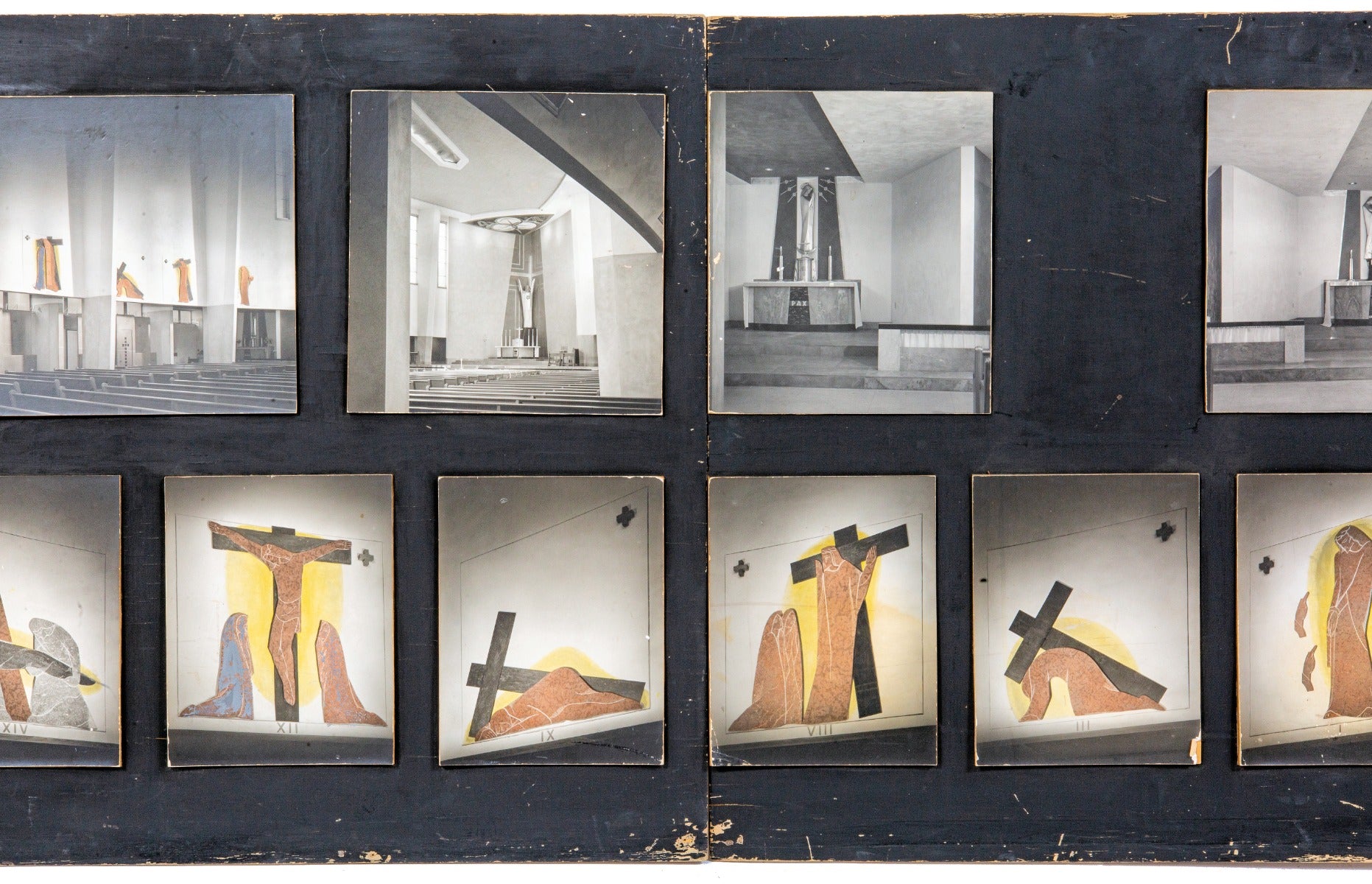 museum-quality original alfonso iannelli-designed and built custom studio photo-display boards for  st. francis xavier catholic church (1949) sculptures