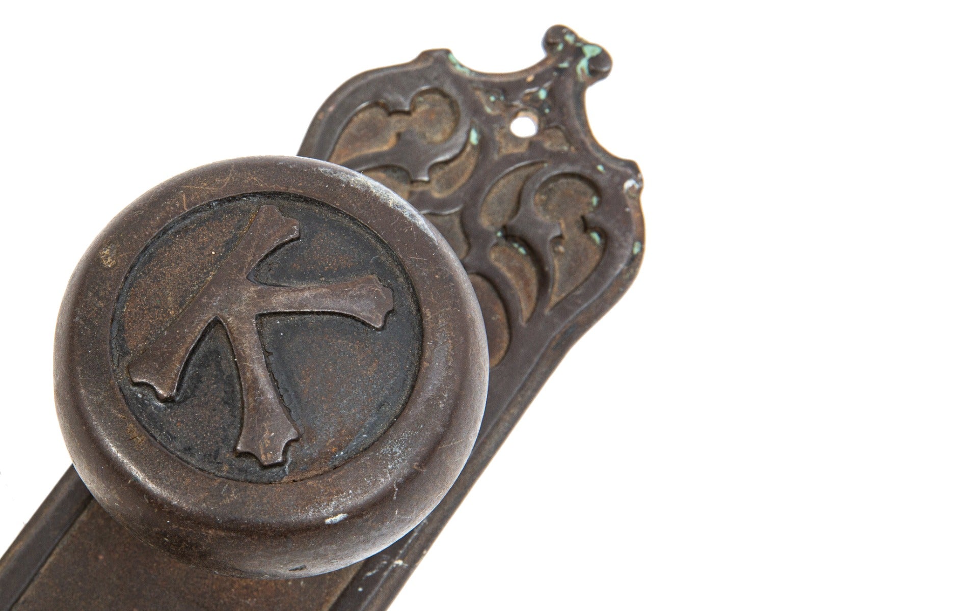 john wellborn root-designed ornamental cast iron monadnock building office doorknob and matching backplate